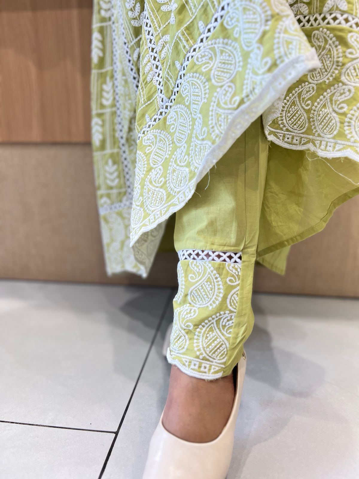 Pure Mull Cotton Neon Green Anarkali 3pc Set