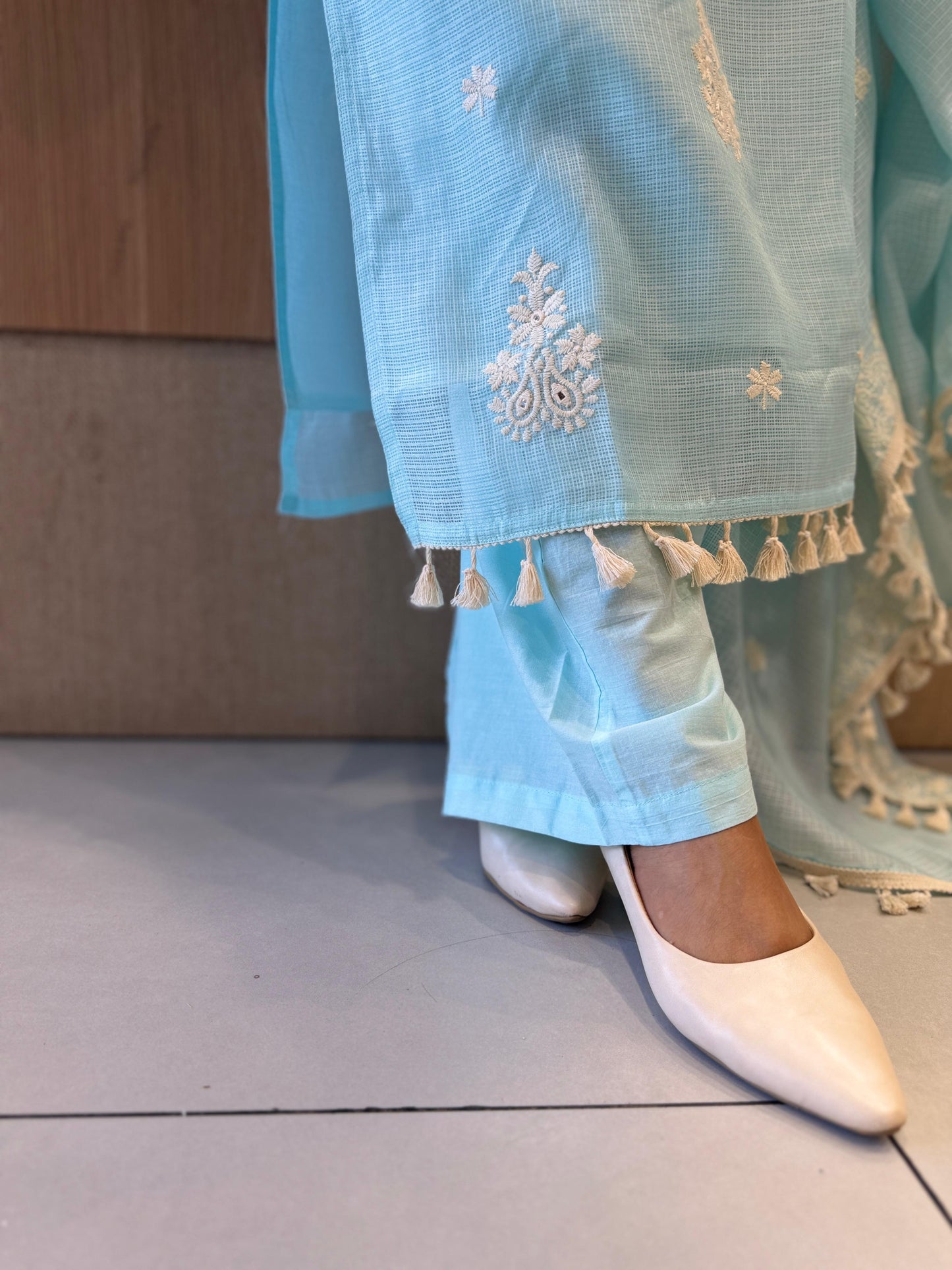 Pure Kota Doria Ice Blue 3pc Set
