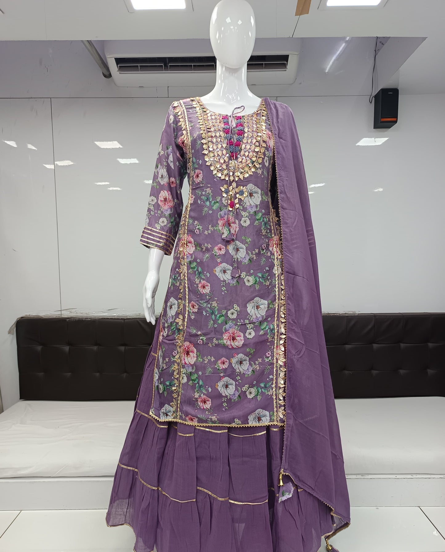 Pure Muslin Hand Detailing Work Party Wear Gown Light Purple Color