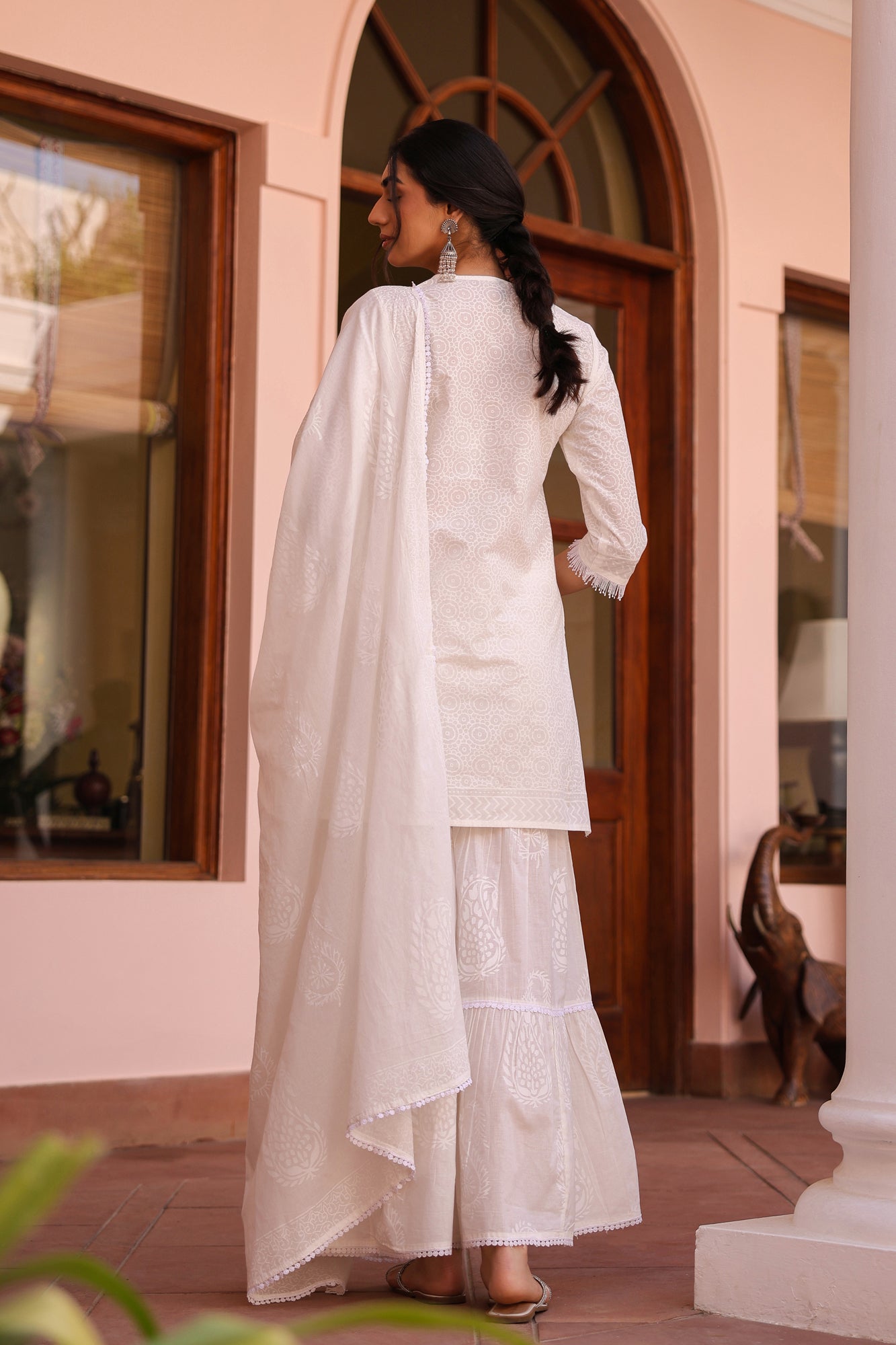 Pure White Cotton Summer Coord Set with Embroidered Dupatta