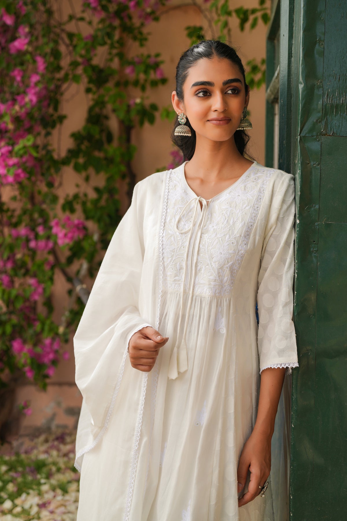 white off Anarkali – Designer Handcrafted Collection off white and yellow