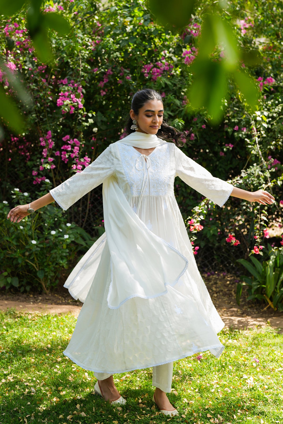white off Anarkali – Designer Handcrafted Collection off white and yellow