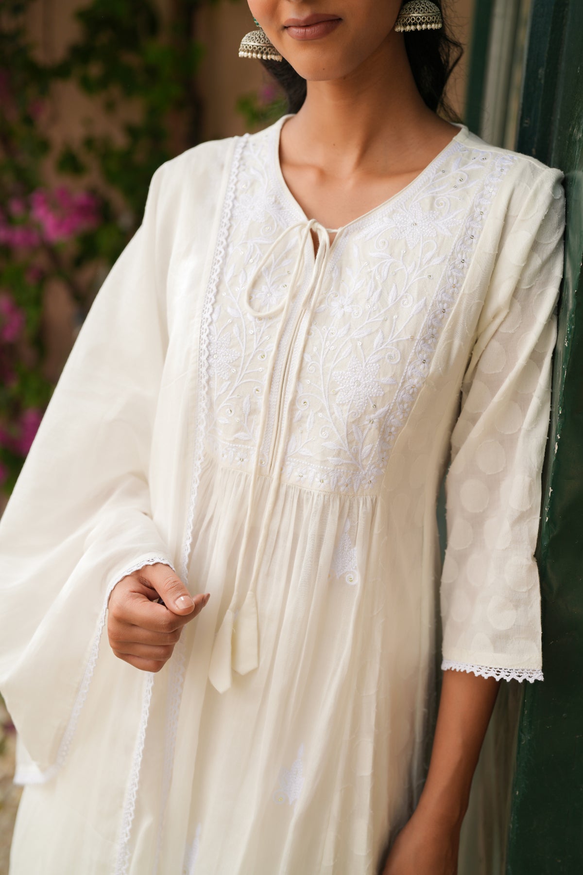 white off Anarkali – Designer Handcrafted Collection off white and yellow