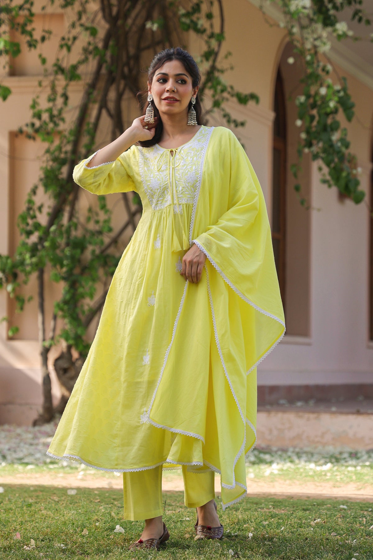 white off Anarkali – Designer Handcrafted Collection off white and yellow