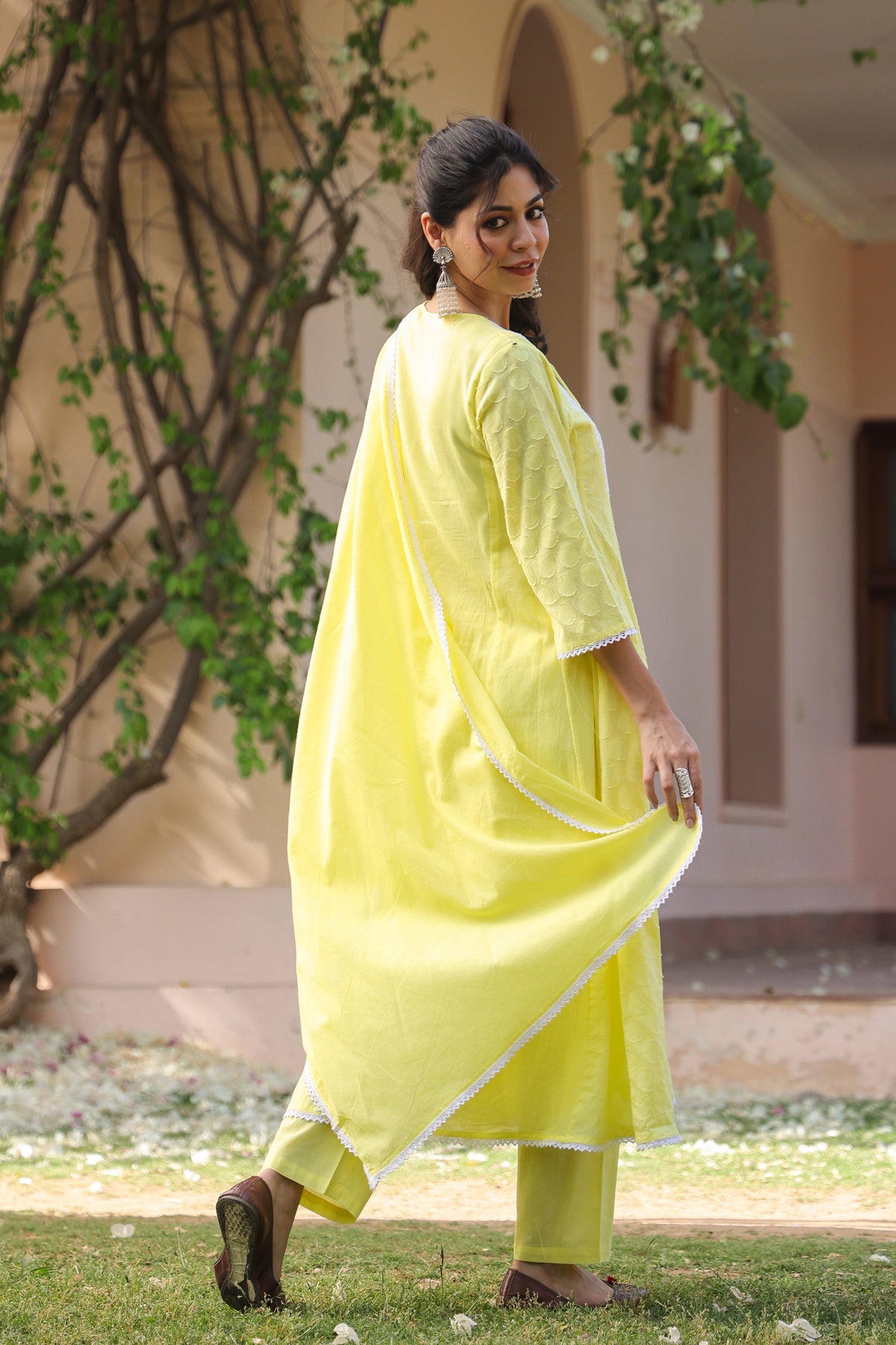 white off Anarkali – Designer Handcrafted Collection off white and yellow