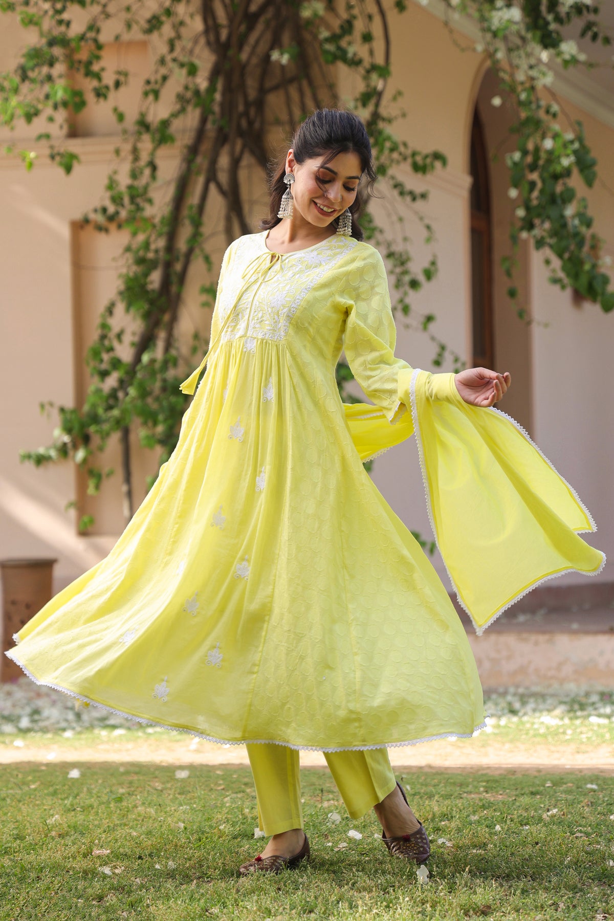 white off Anarkali – Designer Handcrafted Collection off white and yellow