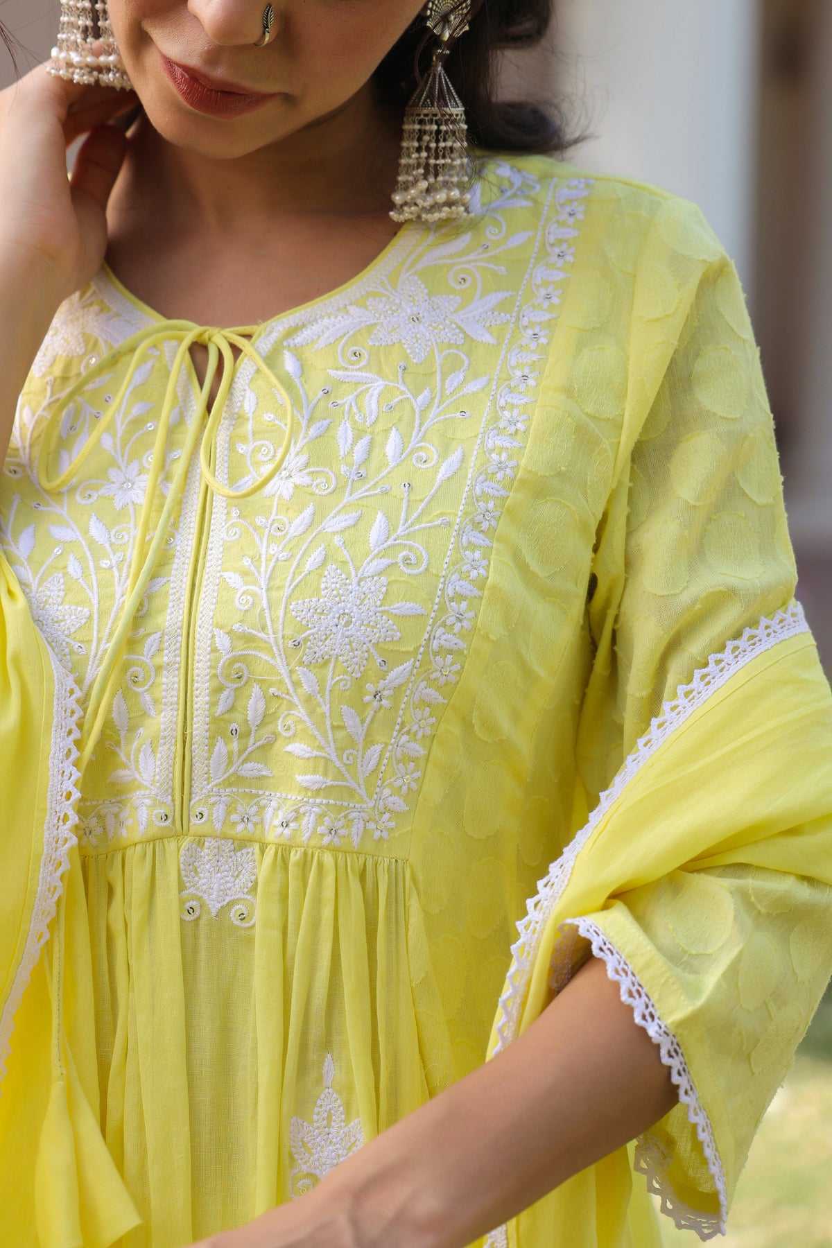 white off Anarkali – Designer Handcrafted Collection off white and yellow