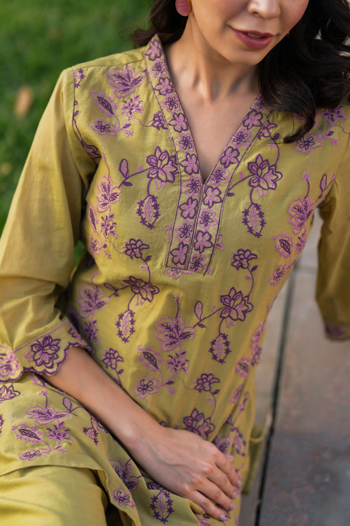 Elegant Olive Green Pure Mull Designer