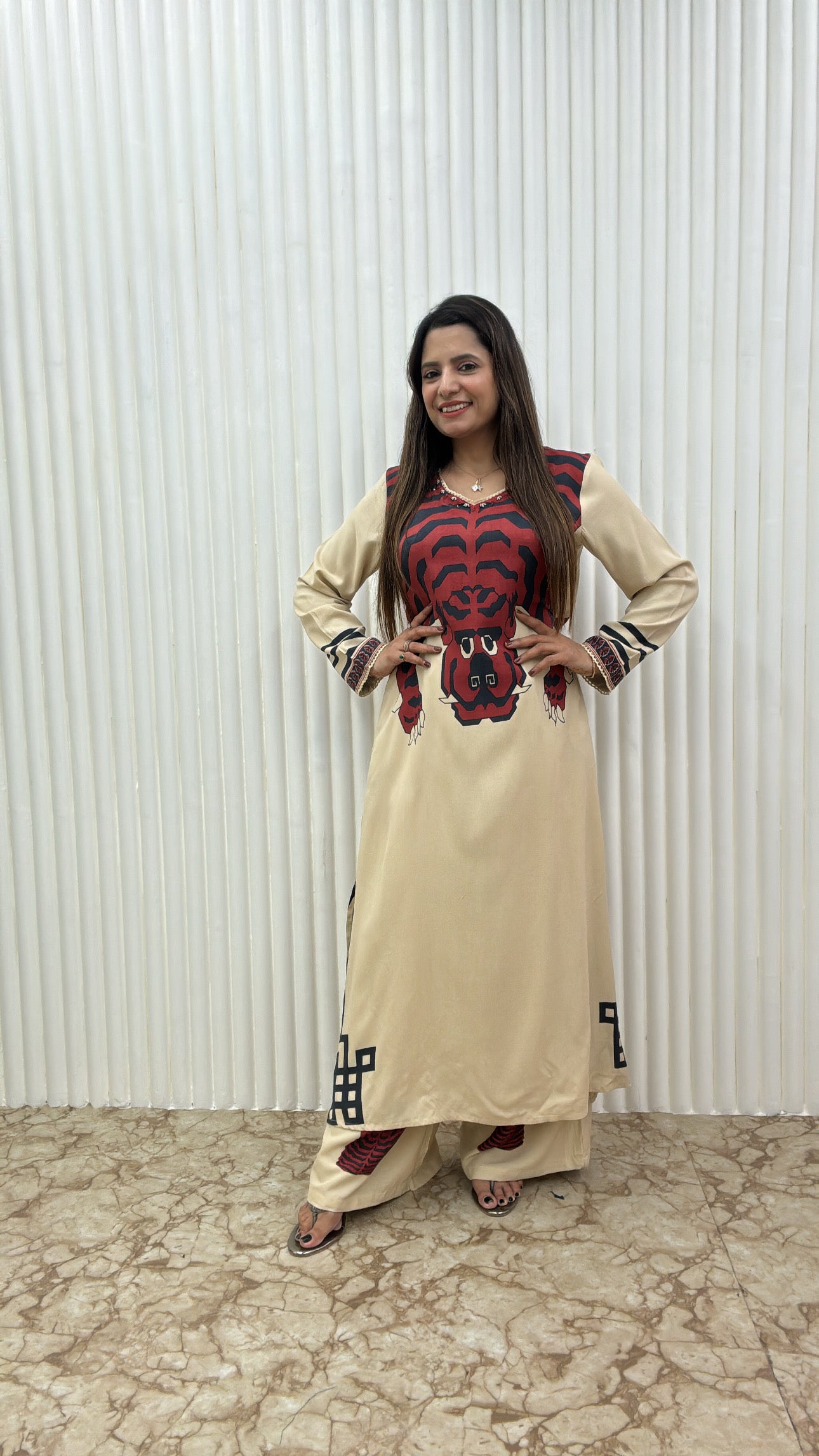 "Tiger Stripes German Rayon Kurta Pant Set – Bold & Elegant Ethnic Wear"