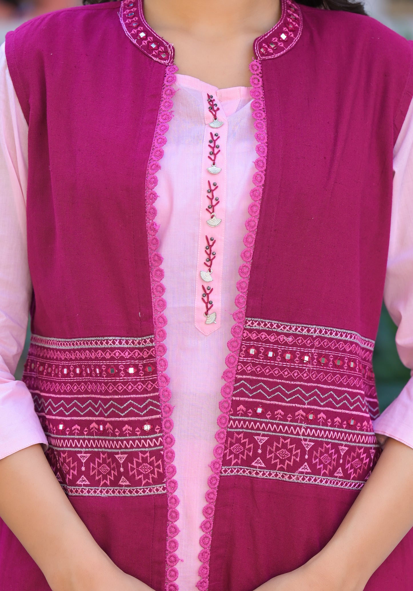 "Cordiva – Corduroy Ethnic Co-ord Set with Embroidered Shrug"