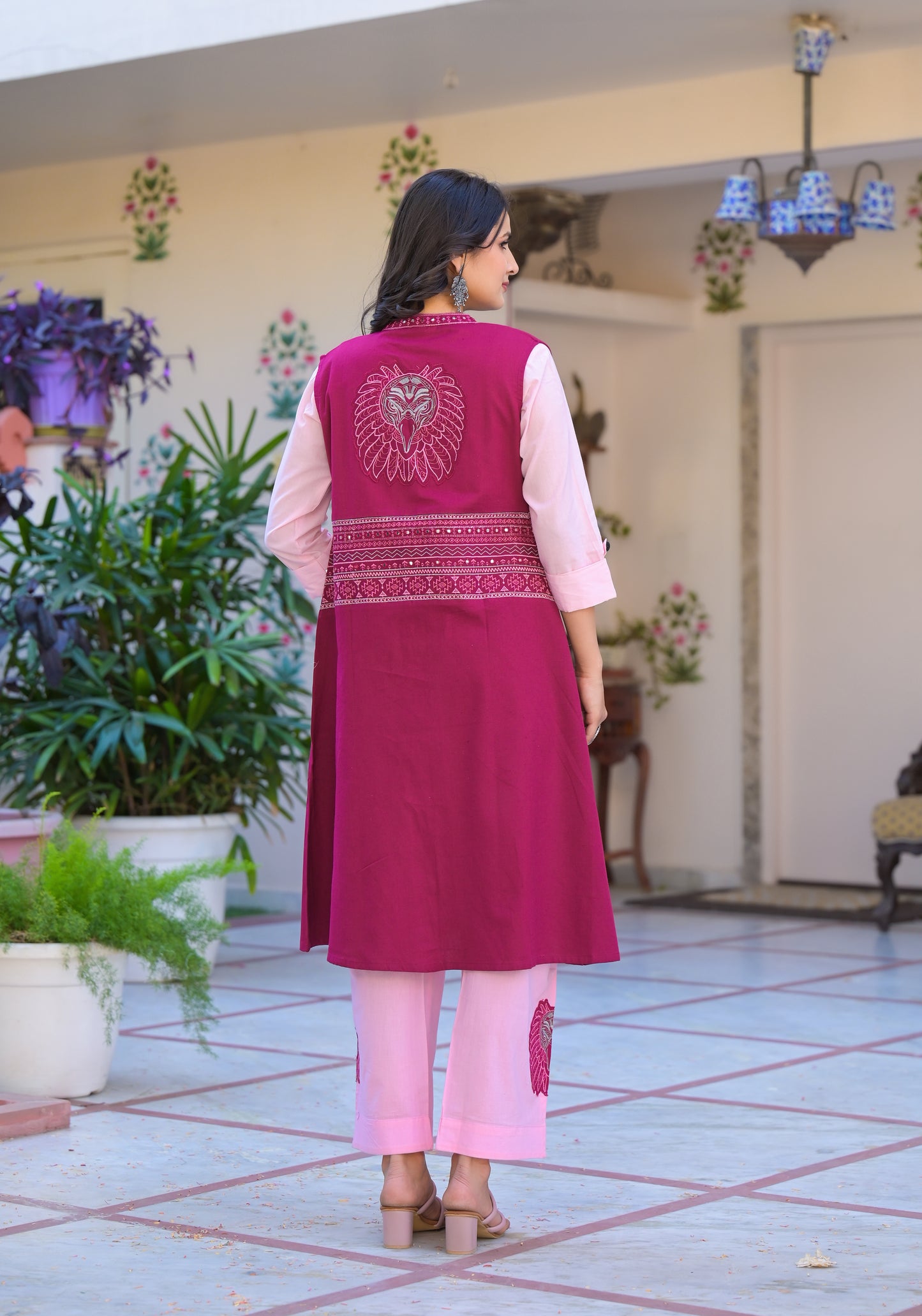 "Cordiva – Corduroy Ethnic Co-ord Set with Embroidered Shrug"