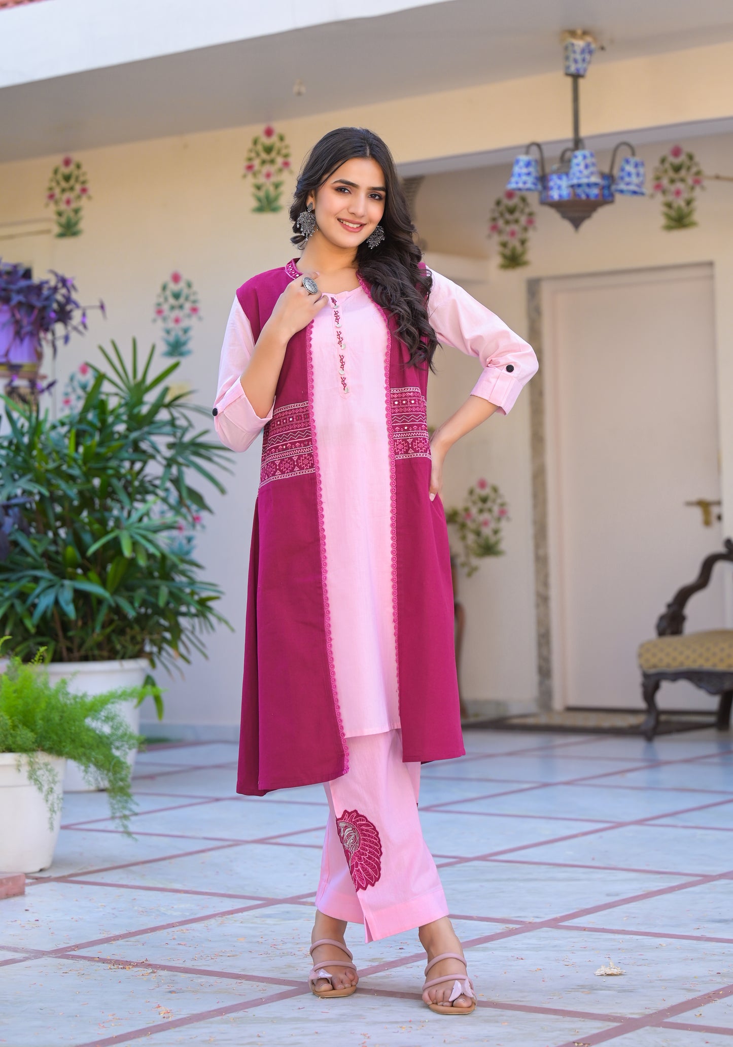 "Cordiva – Corduroy Ethnic Co-ord Set with Embroidered Shrug"