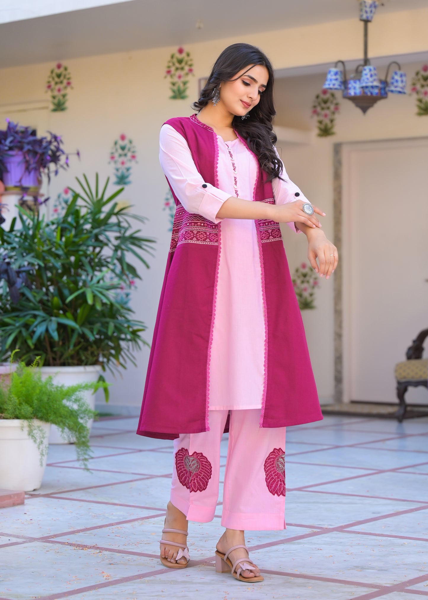 "Cordiva – Corduroy Ethnic Co-ord Set with Embroidered Shrug"