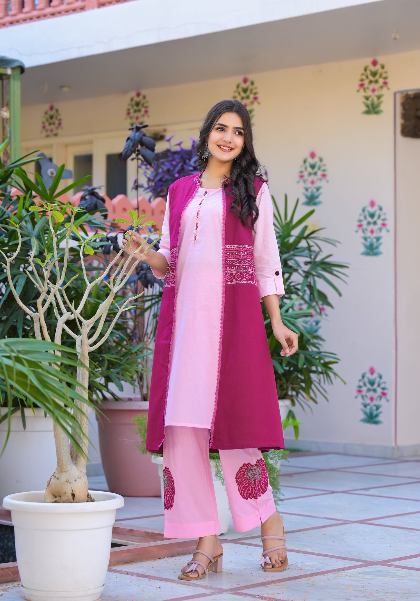 "Cordiva – Corduroy Ethnic Co-ord Set with Embroidered Shrug"