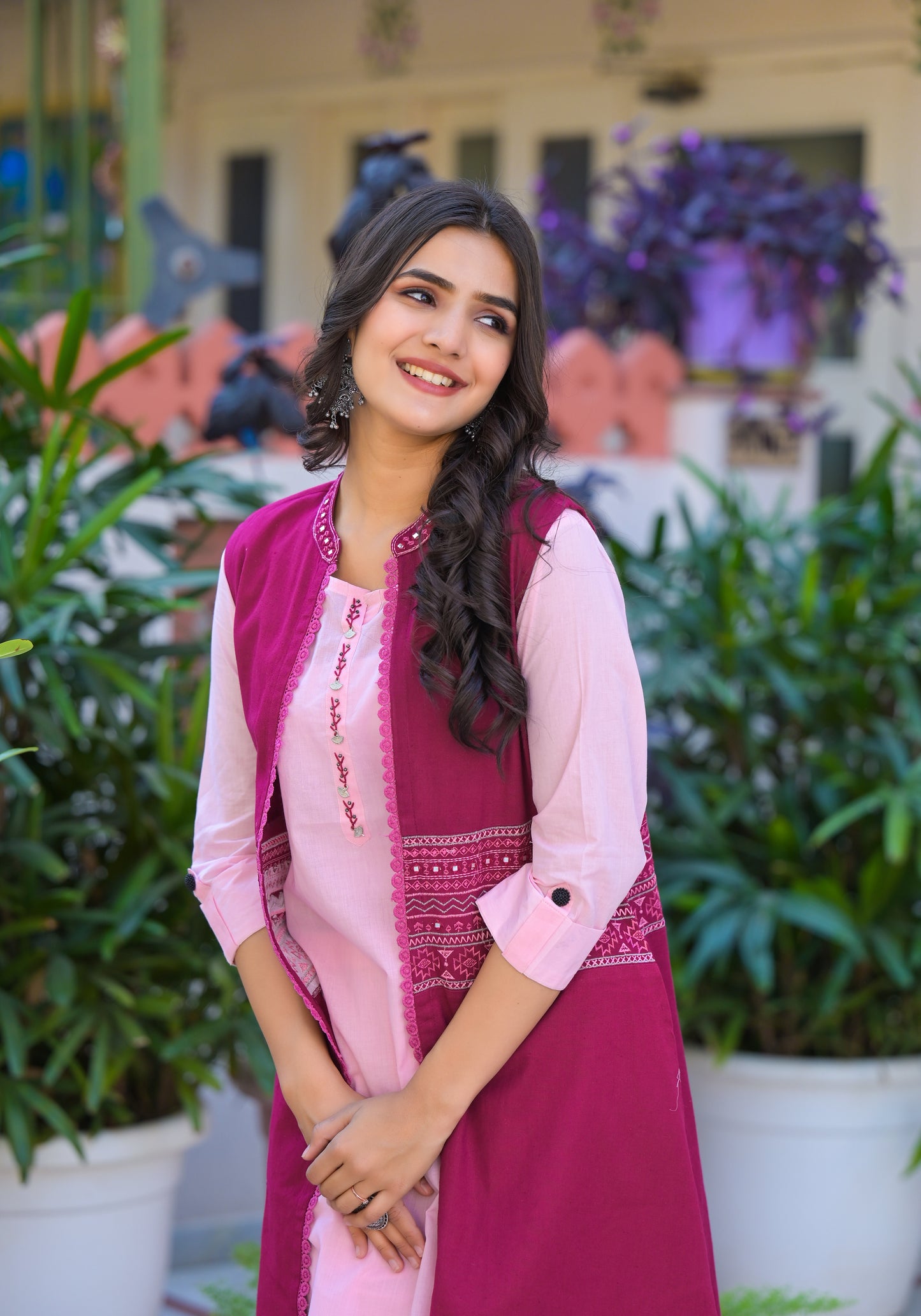 "Cordiva – Corduroy Ethnic Co-ord Set with Embroidered Shrug"