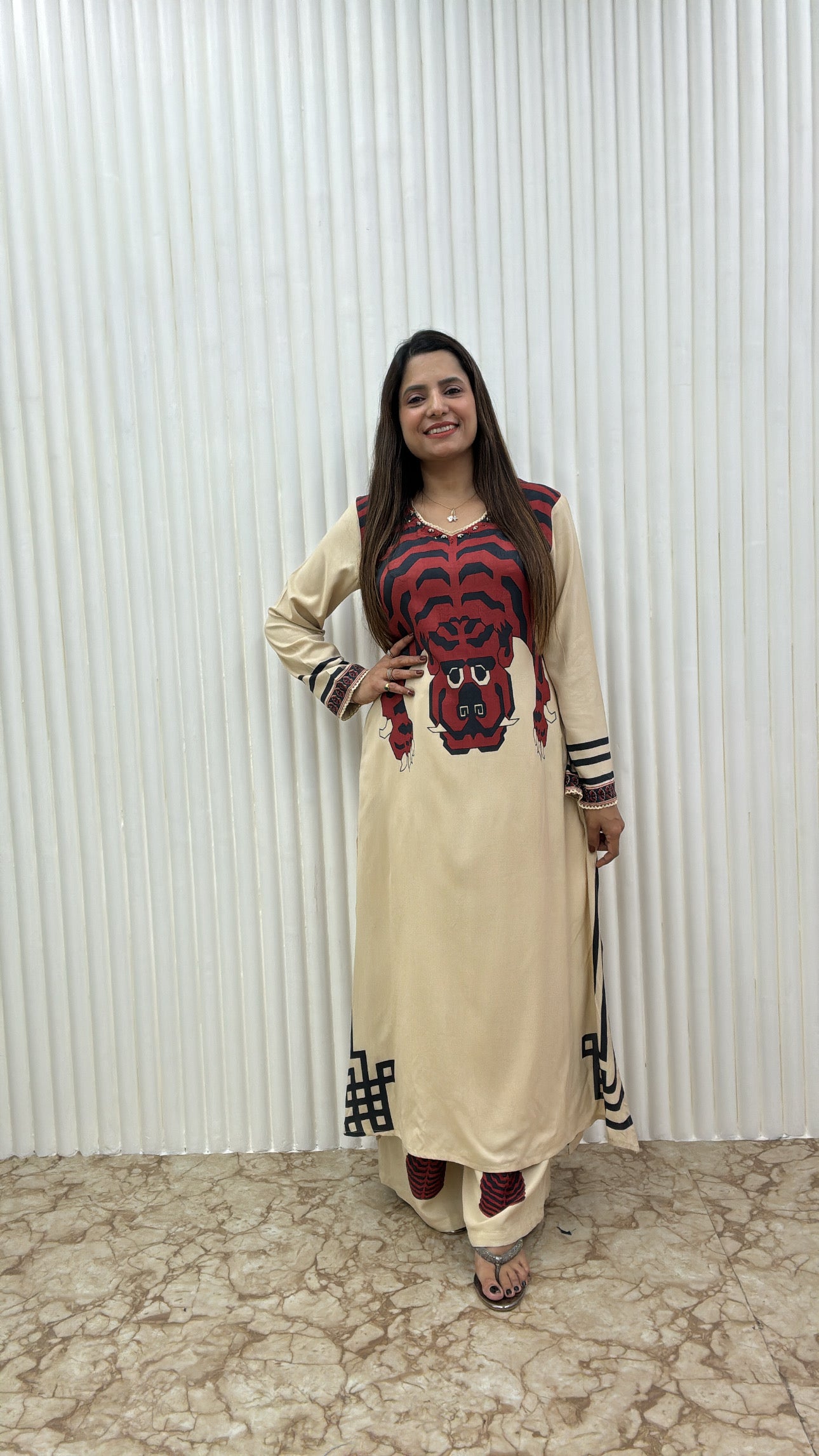 "Tiger Stripes German Rayon Kurta Pant Set – Bold & Elegant Ethnic Wear"