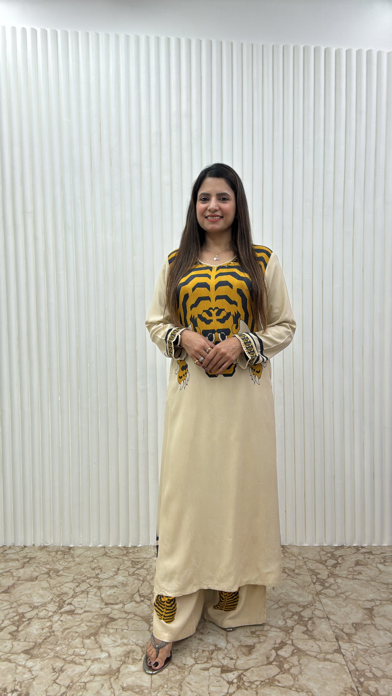 "Tiger Stripes German Rayon Kurta Pant Set – Bold & Elegant Ethnic Wear"