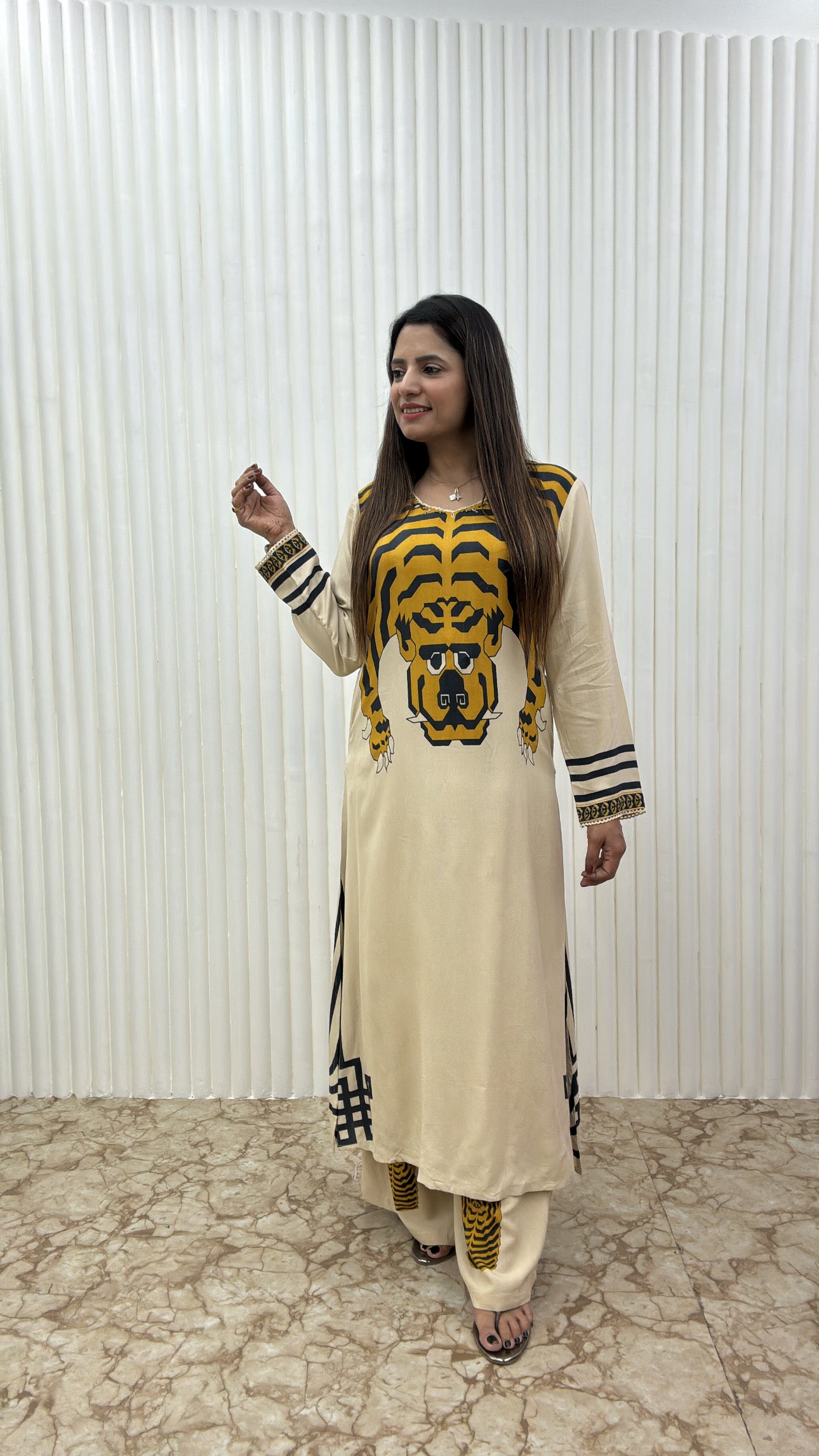 "Tiger Stripes German Rayon Kurta Pant Set – Bold & Elegant Ethnic Wear"
