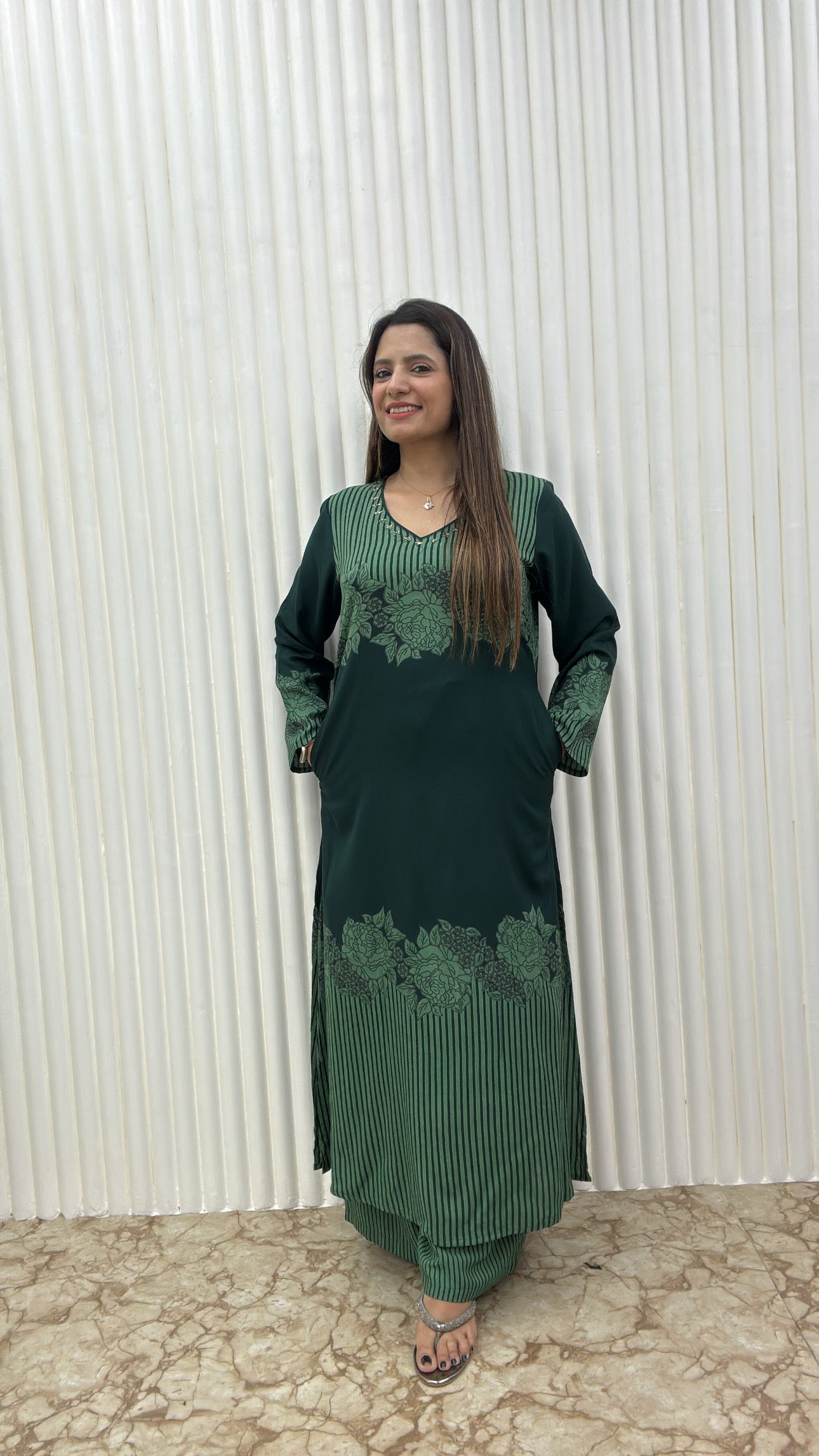 Printed Viscose German Rayon Kurta Set with Plazo Pants | C-Cut Design & Side Pockets"