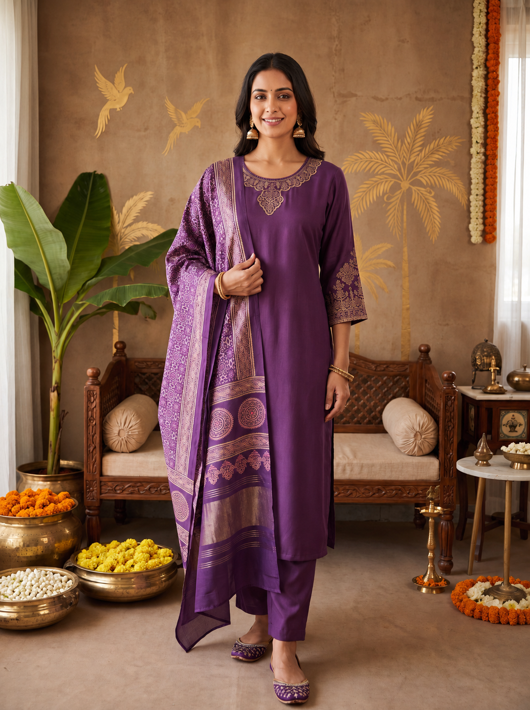 Pure Gaji Silk Purple 3pc Set