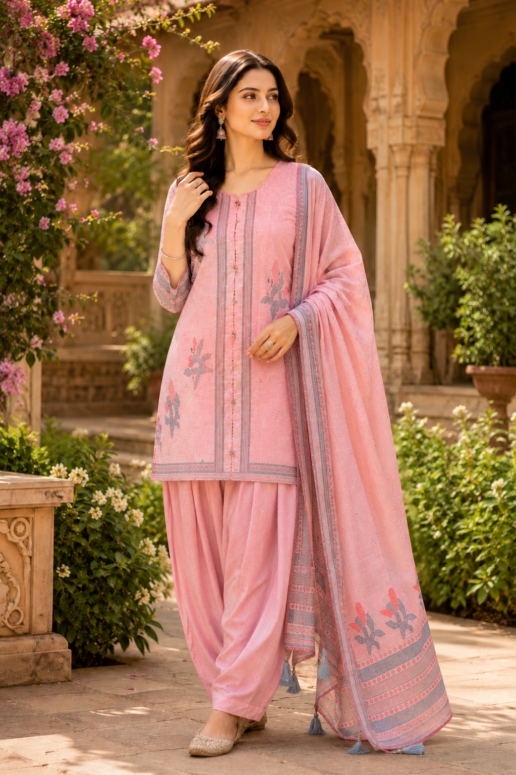 Pure Linen Pink Farsi Salwar 3pc Set