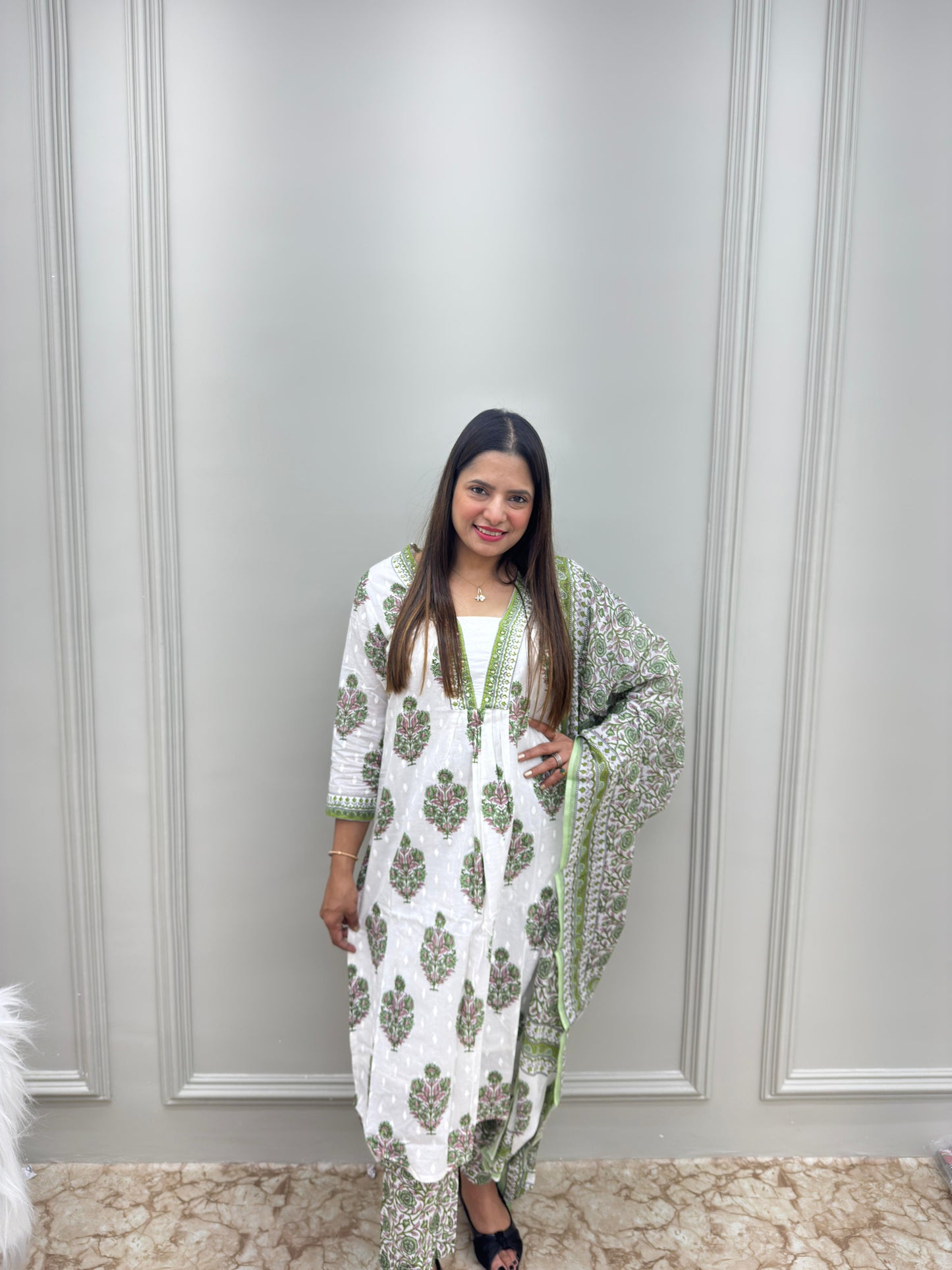 Pure cotton Office going 3 pc set- Off white colour.