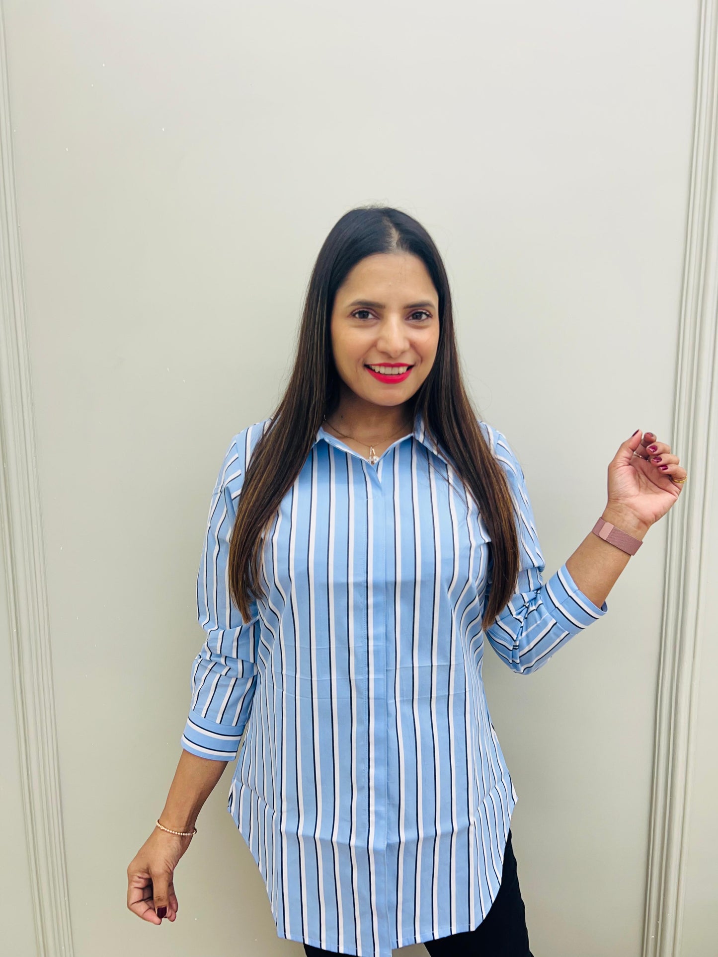 Pure Cotton Shirts Sky Blue Color With White and Black line