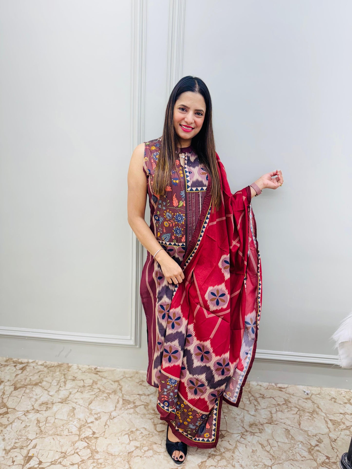 Sleeveless special Pure cotton 3 Pc set Bhagdu Print