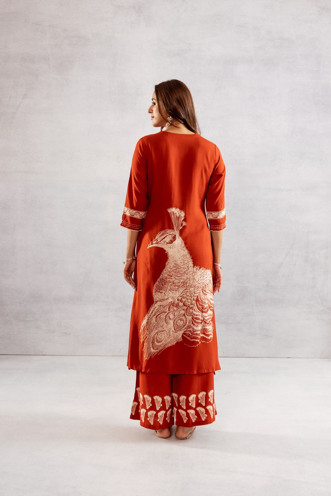 GFH Signature Premium Viscose German Rayon Long Co-ord Set with C-Cut Pattern Red Color