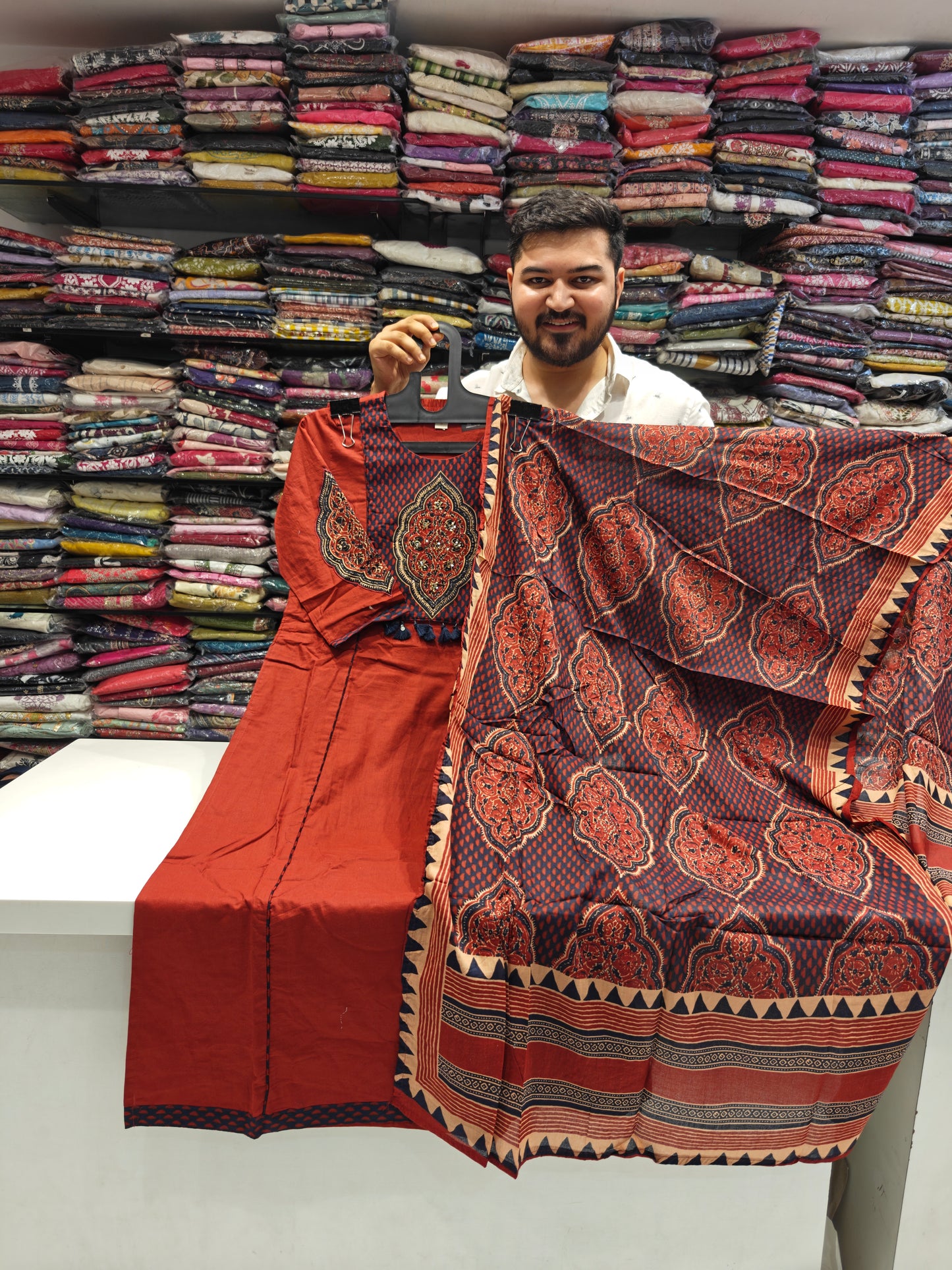 Premium Jaipuri Cotton 3 pc Suit in Handwork - Maroon Colour