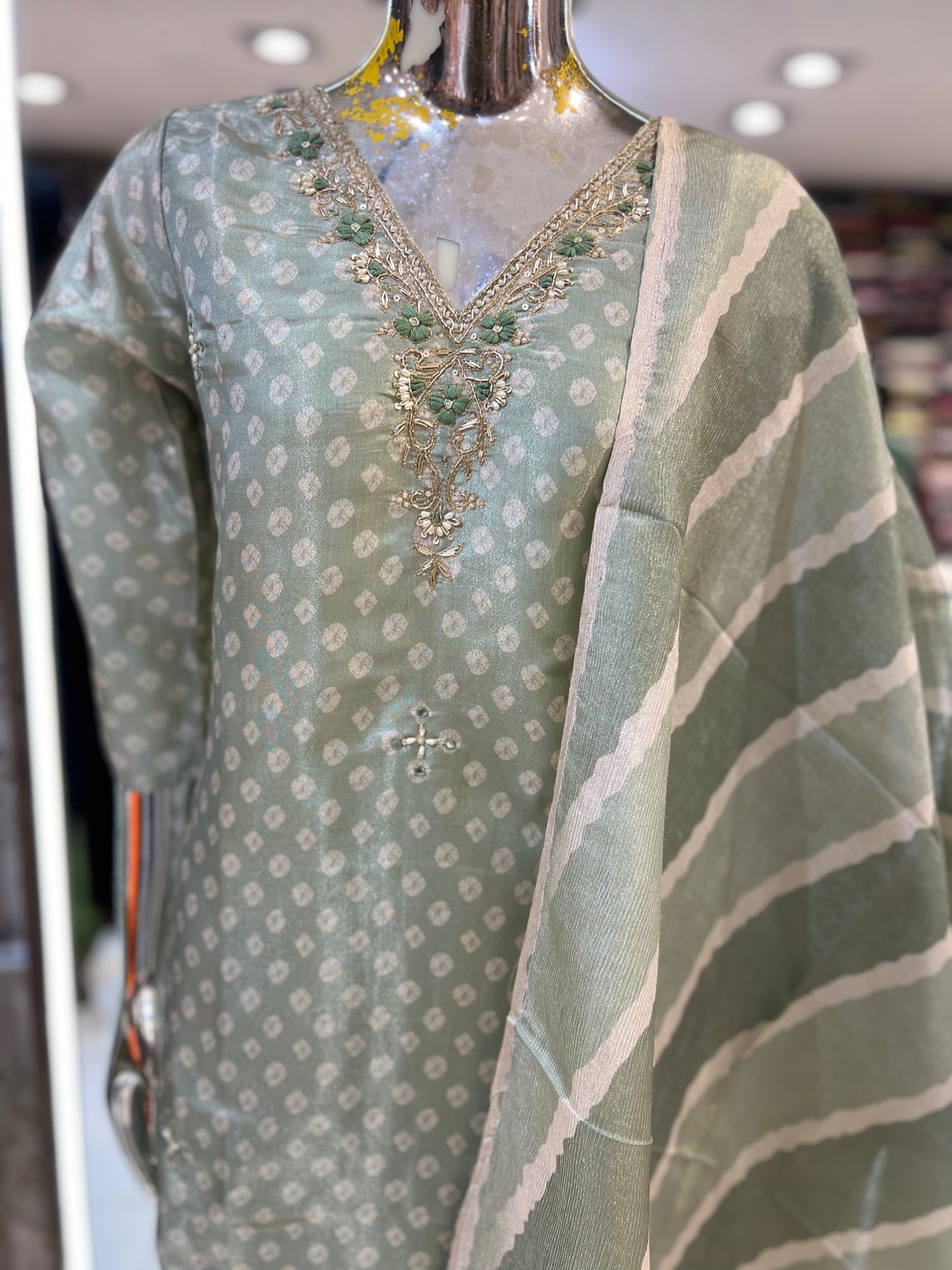 Pure Tissu 3pc Set Handwork Pista Green Color