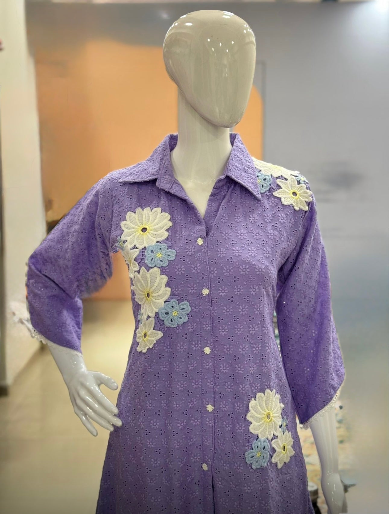 Premium Jaipuri Cotton Schiffli Work cordset Light Purple Color