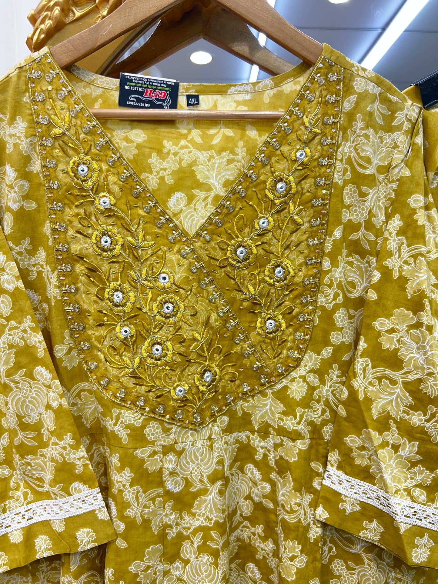 Pure Cotton Anarkali with Premium Lace ā Summer Wear Dress - in Regal Yellow and Imperial Blue