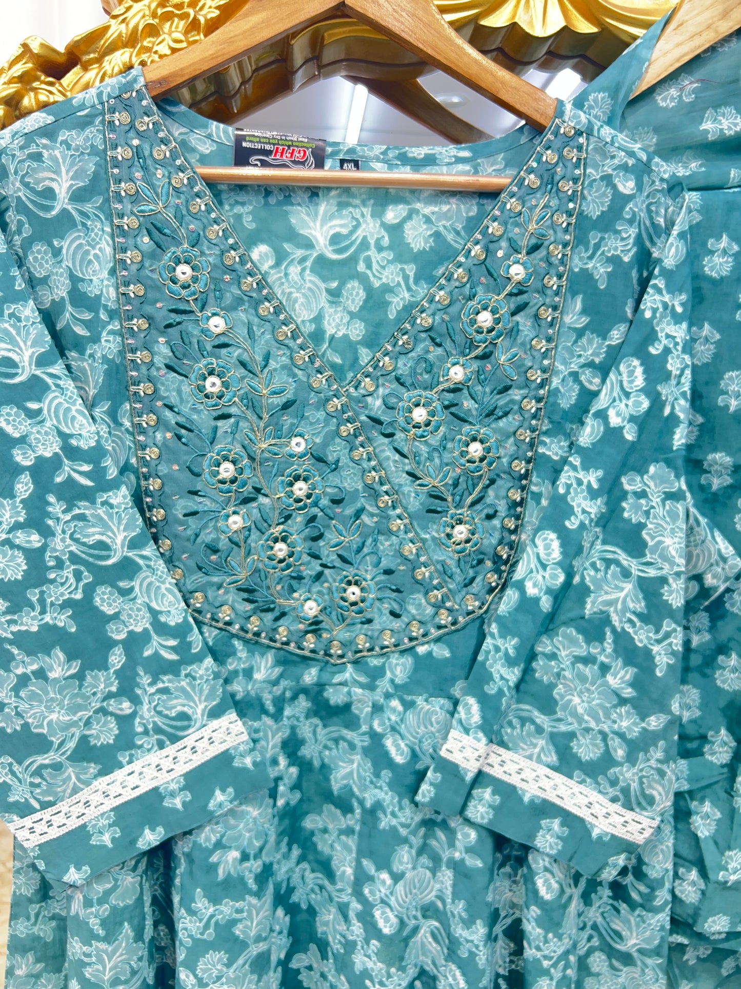 Pure Cotton Anarkali with Premium Lace ā Summer Wear Dress - in Regal Yellow and Imperial Blue