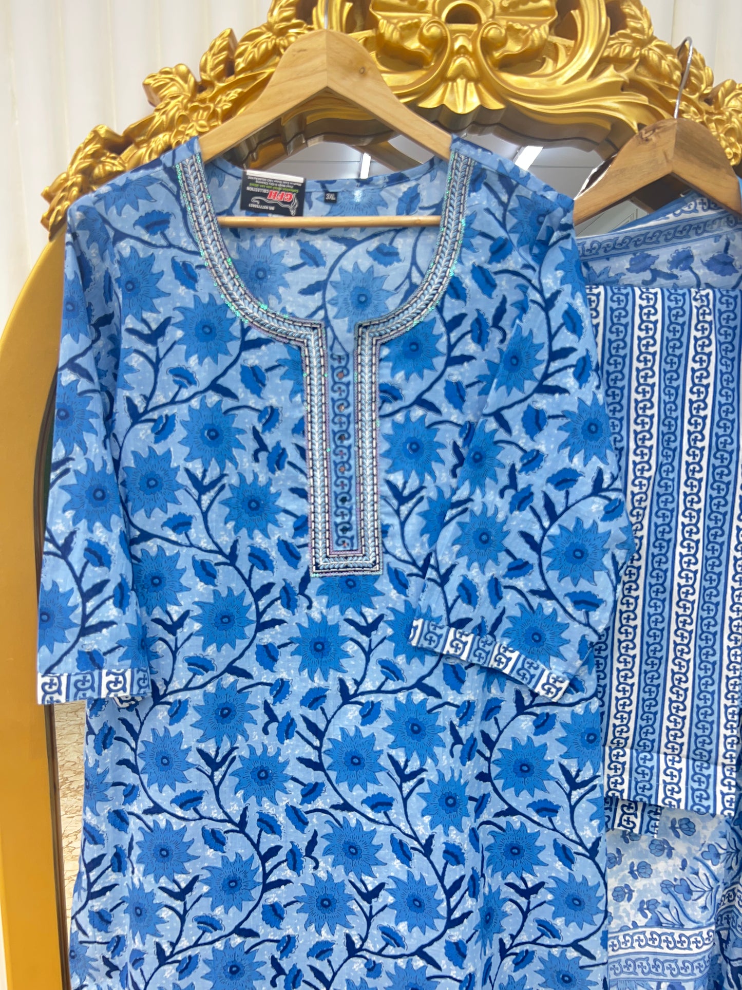 Premium Jaipuri Cotton Printed Straight Set ā imperial Blue