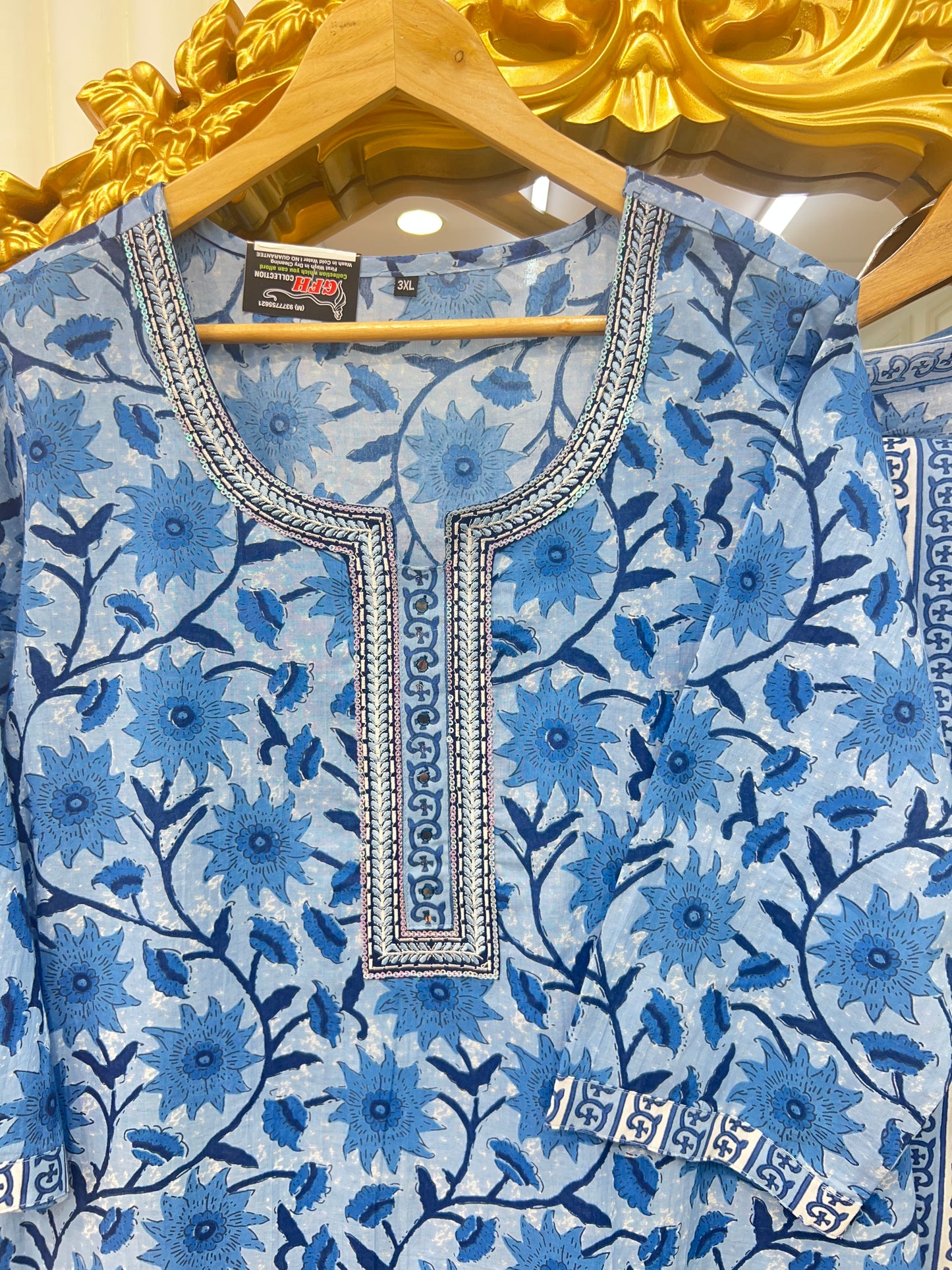 Premium Jaipuri Cotton Printed Straight Set ā imperial Blue