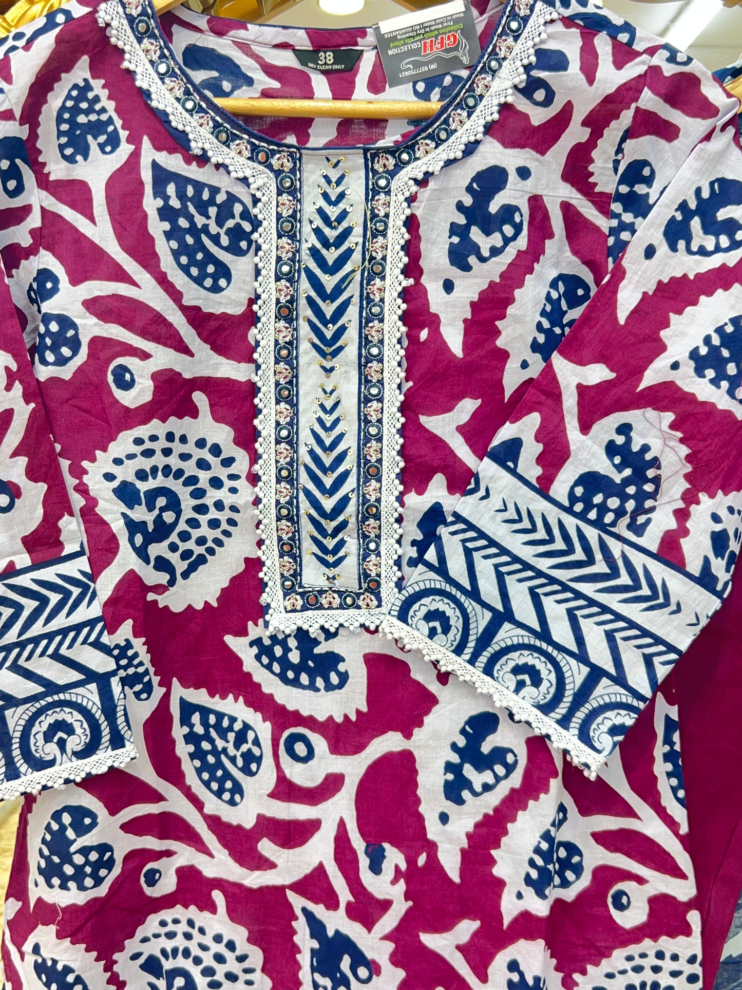 3-Piece Pure Jaipuri Cotton Suit with Lace & Sequin Work + Mul Dupatta ā Plum Wine And Blues