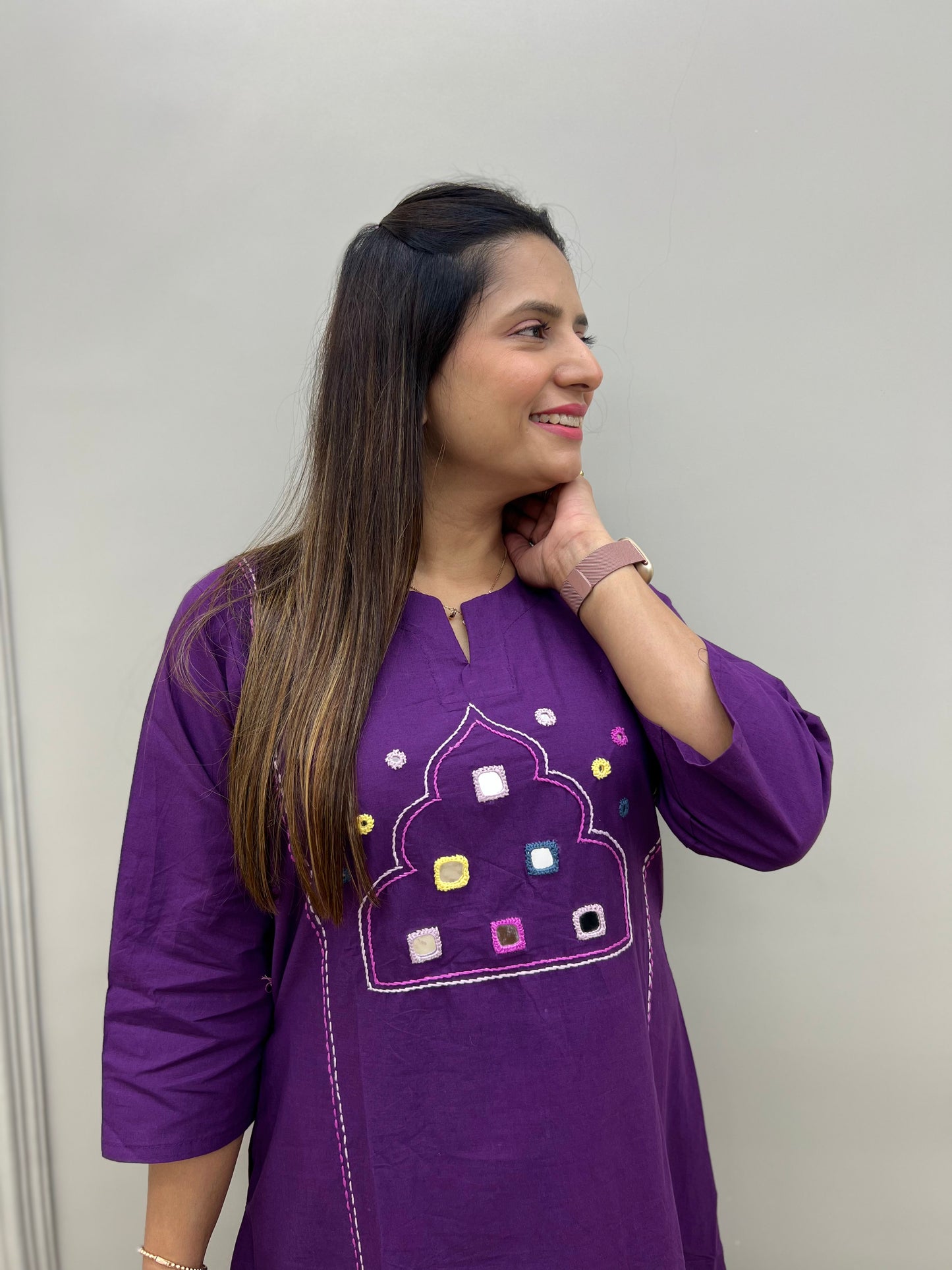 PREMIUM COMFORTABLE SLUV COTTON GAMTHI WORK PLAZZO 2 PC SET- Purple & Mustard color
