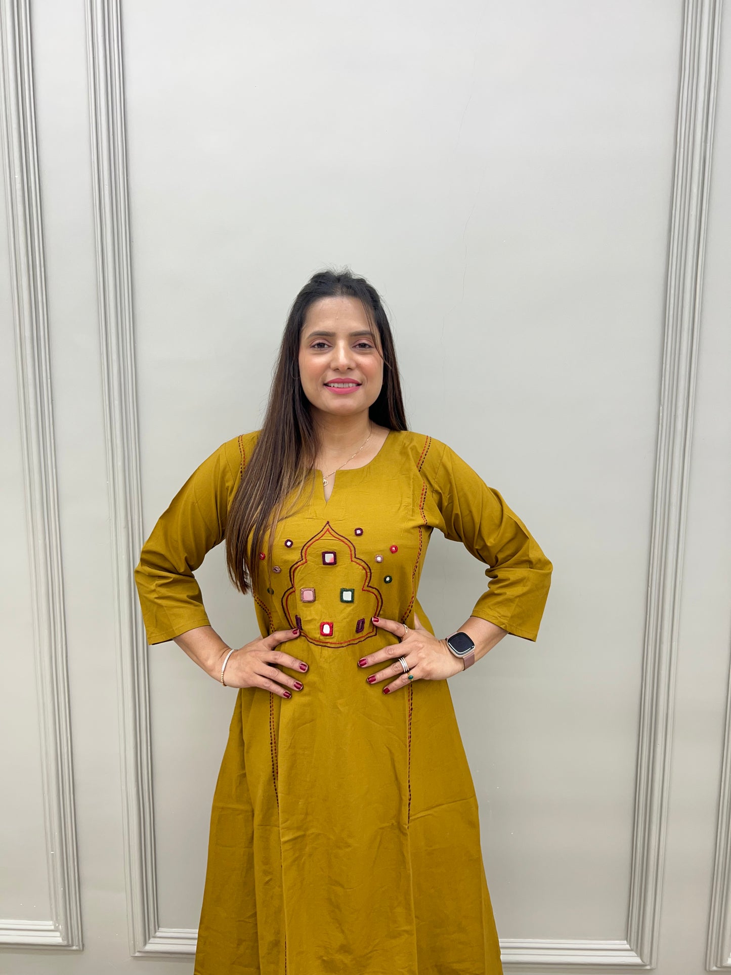 PREMIUM COMFORTABLE SLUV COTTON GAMTHI WORK PLAZZO 2 PC SET- Purple & Mustard color