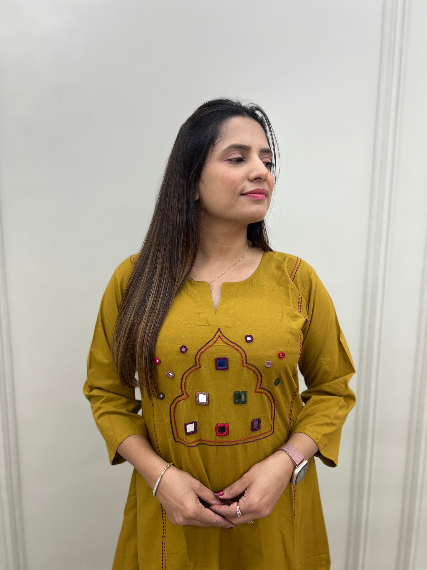 PREMIUM COMFORTABLE SLUV COTTON GAMTHI WORK PLAZZO 2 PC SET- Purple & Mustard color
