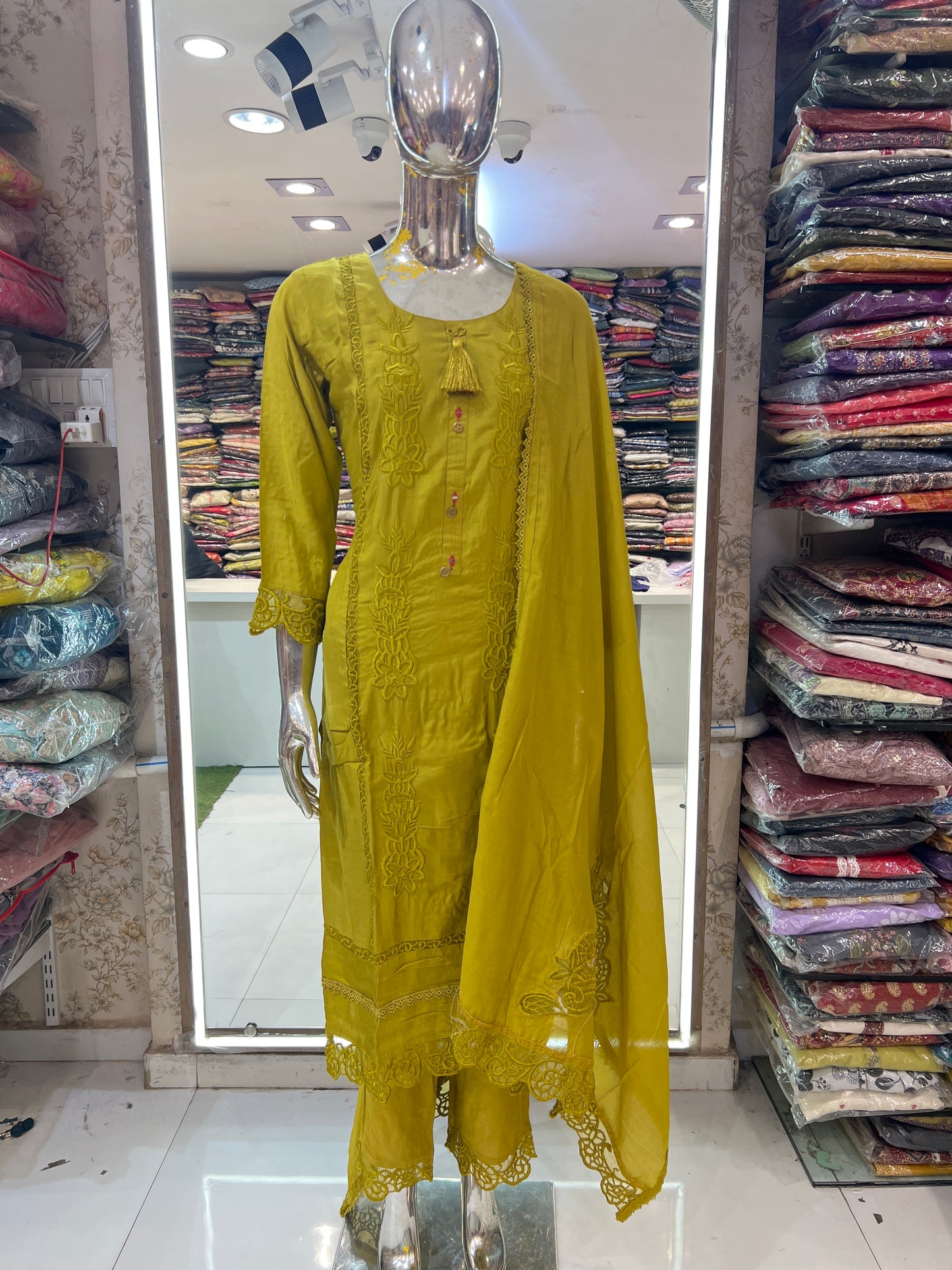 Premium Muslin 3 pc set Indian Style Yellow Color