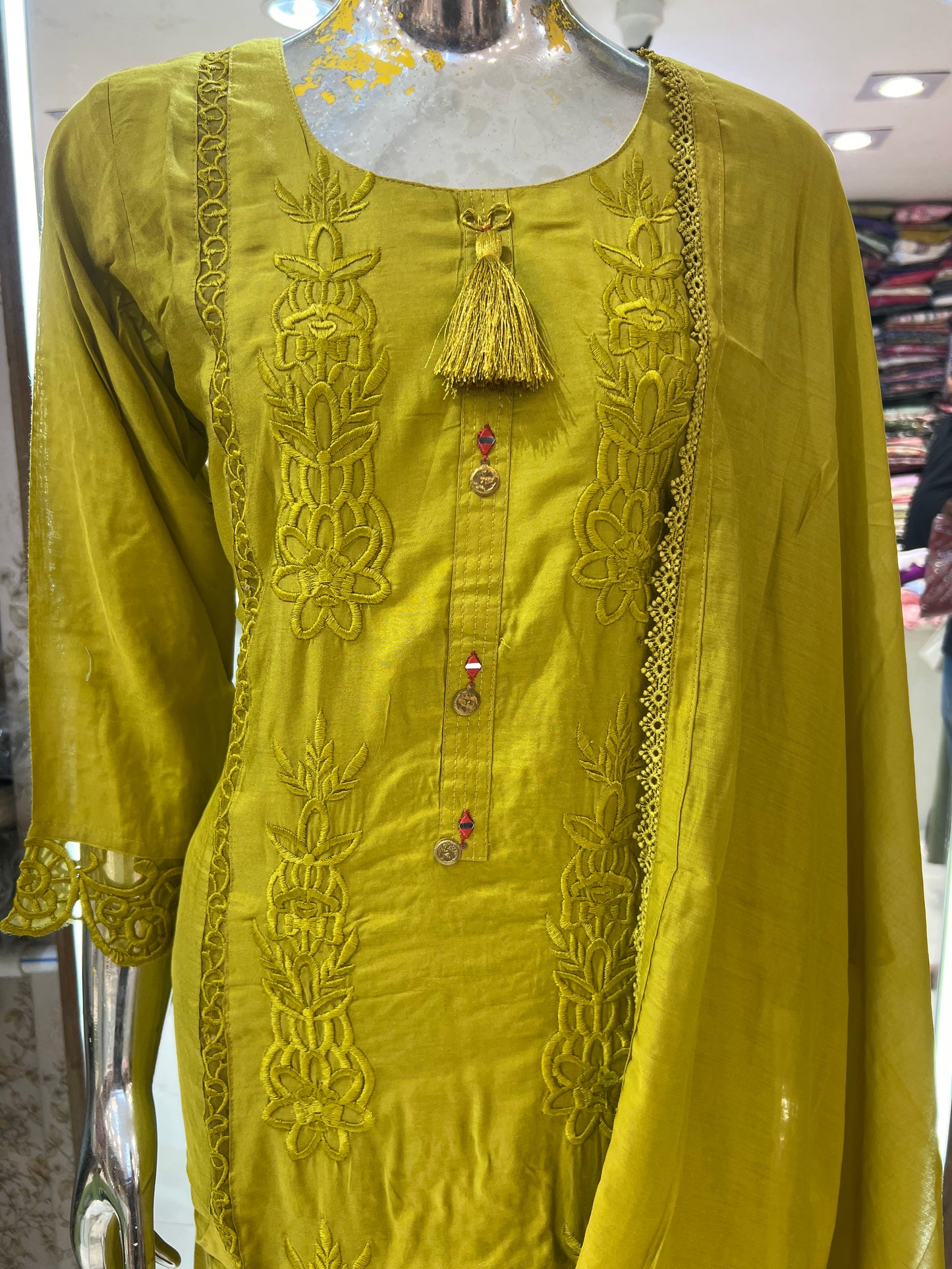 Premium Muslin 3 pc set Indian Style Yellow Color