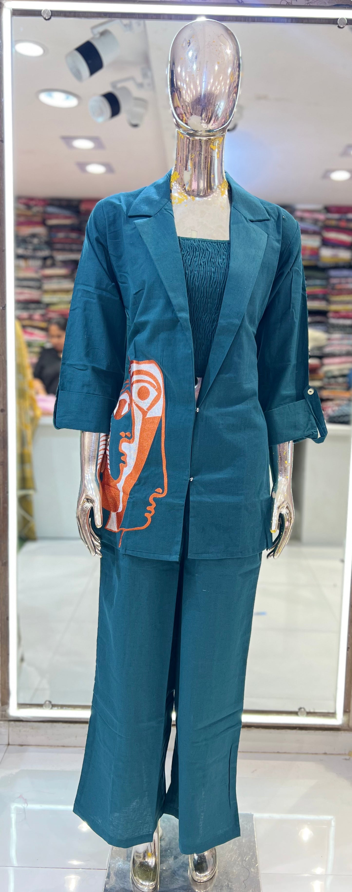 Pure Jaipuri Jacket Cotton Coordset Rama Green Color
