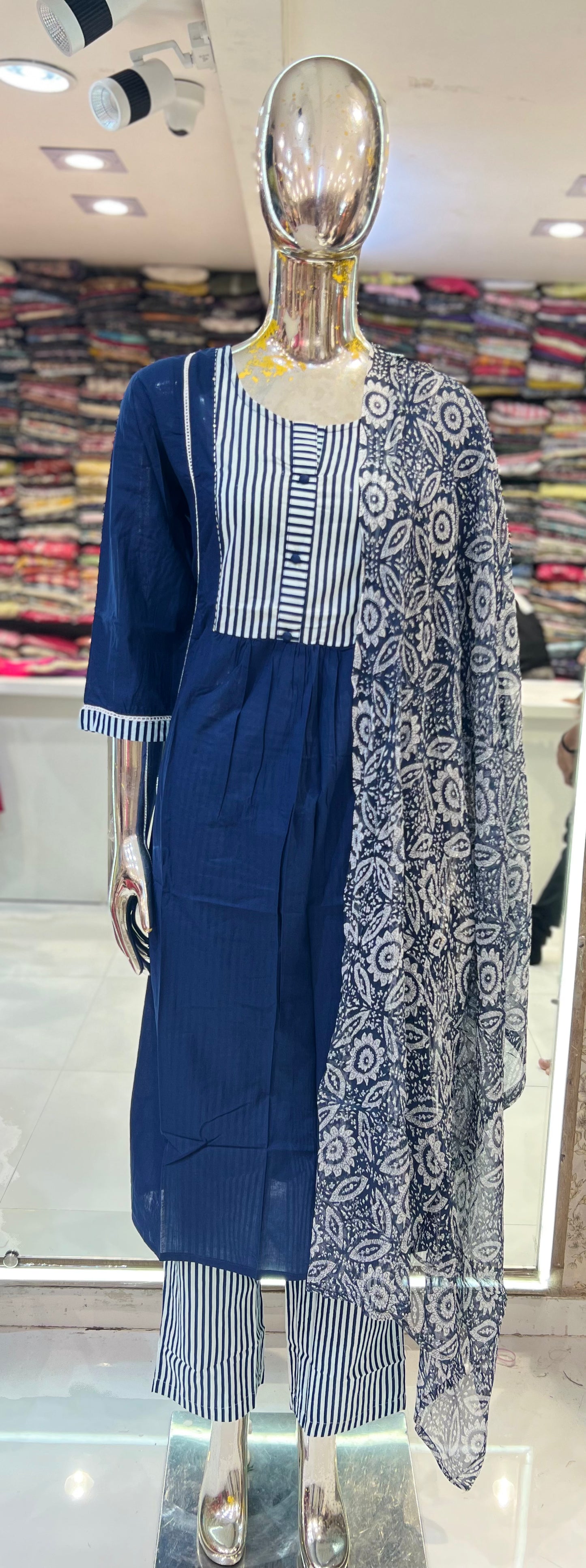 Pure Cotton 3pc Set Blue Color With White line