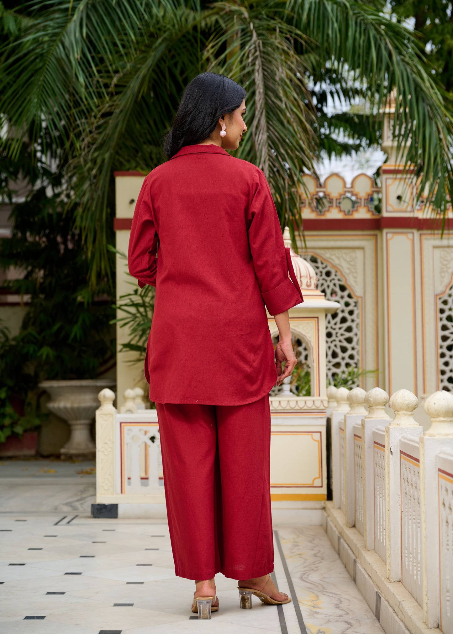 (Pre-Order) Style: Blazer-Style Cotton Coord Set with Inner and Palazzo