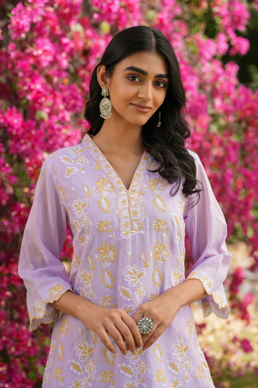 Pure Mull Cotton With Lining Embroidery Work Purple color