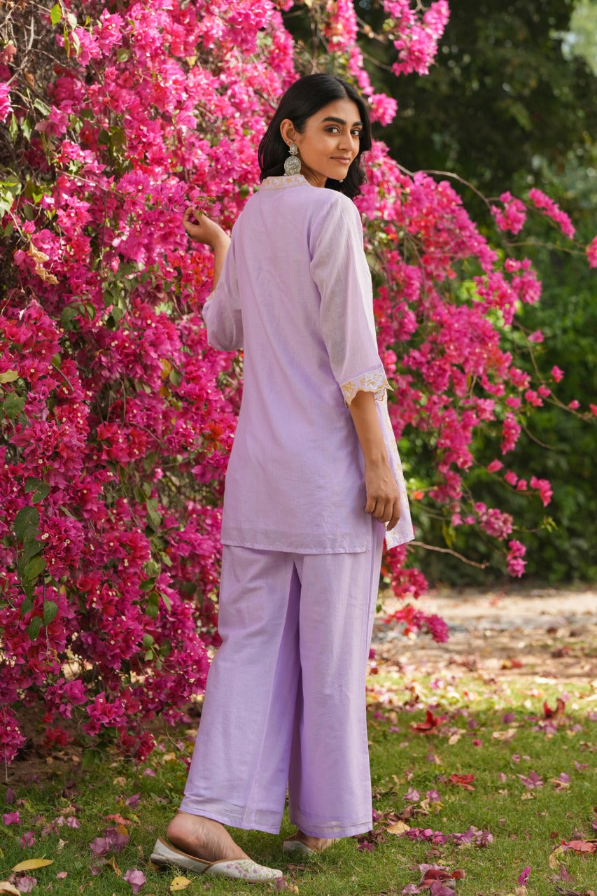 Pure Mull Cotton With Lining Embroidery Work Purple color