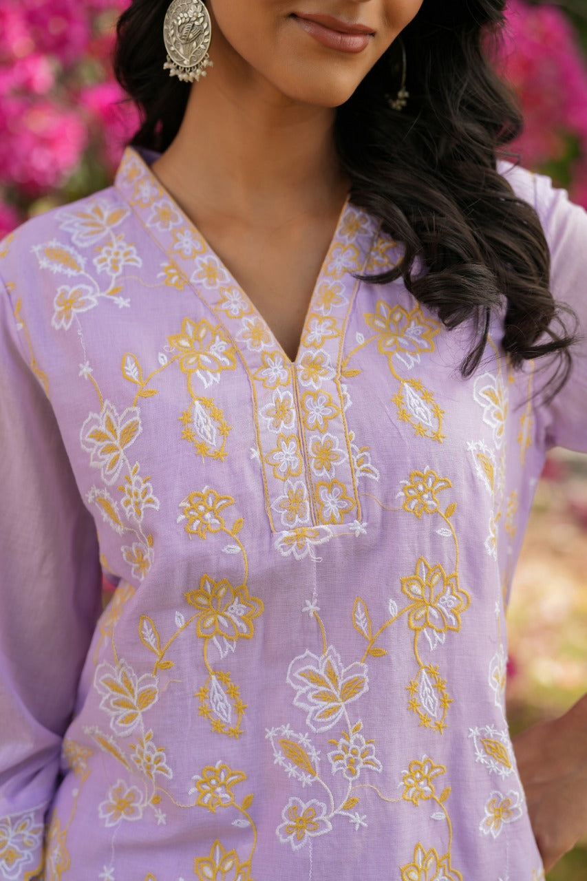 Pure Mull Cotton With Lining Embroidery Work Purple color