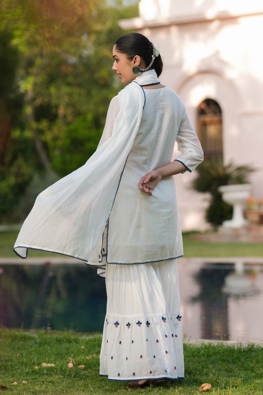 Pure Mull With Full Lining With Embroidery Work White Color With Sharara