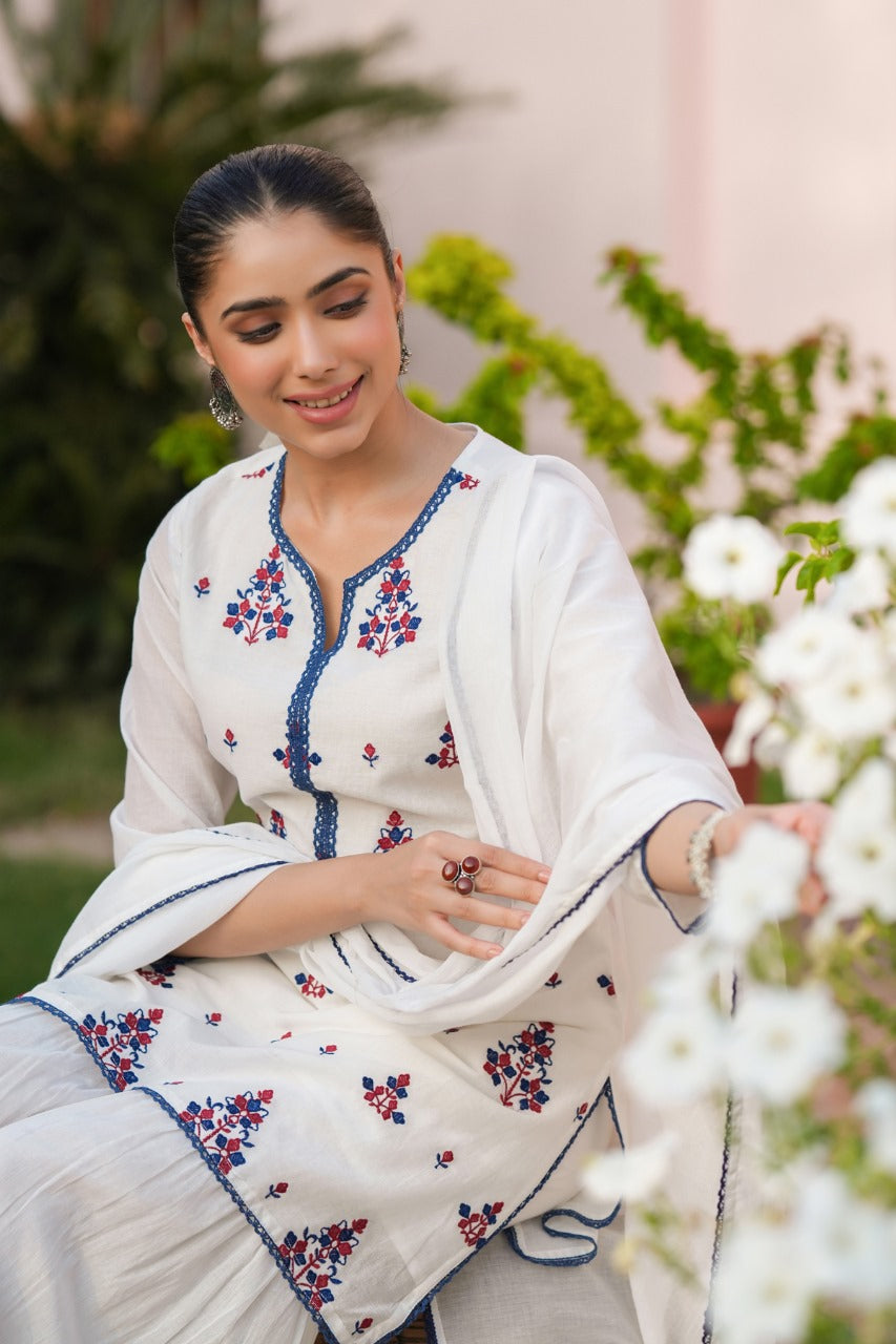 Pure Mull With Full Lining With Embroidery Work White Color With Sharara
